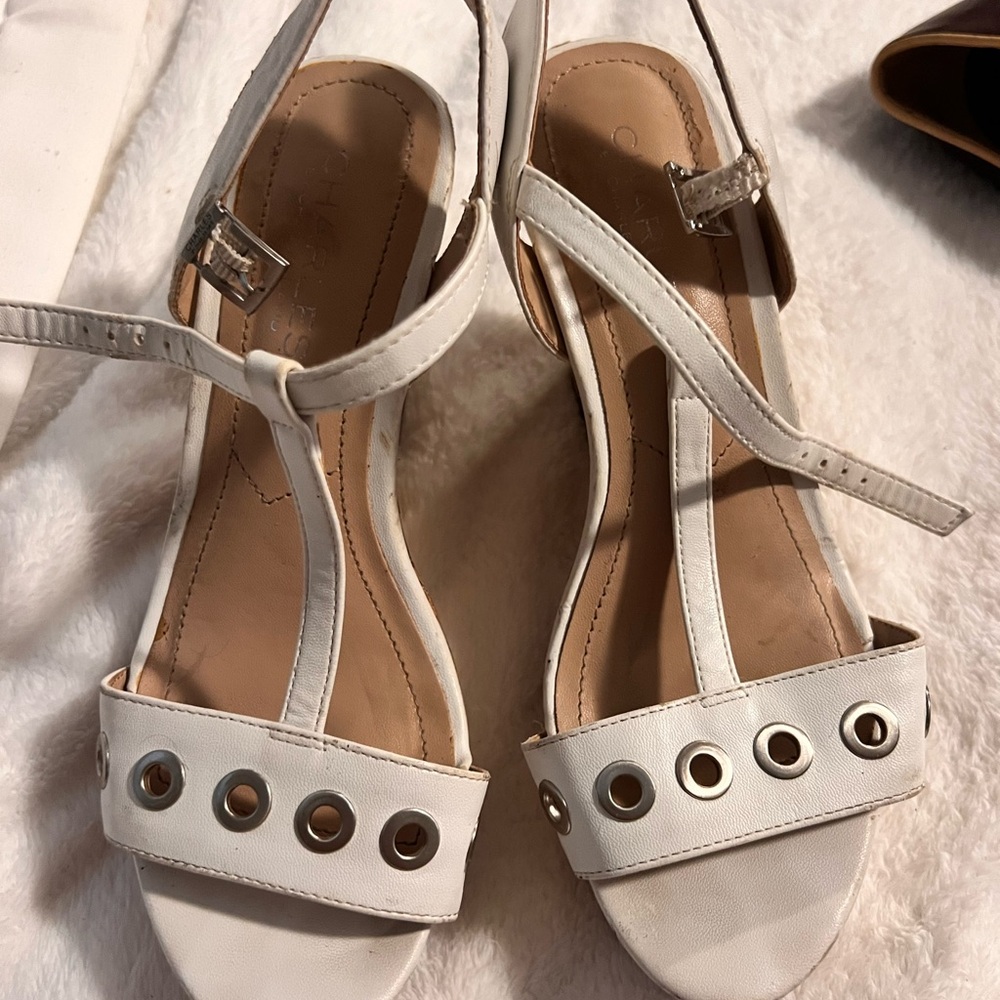 Charles David White Wedge Sandals Cork Platform